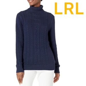 LRL LAUREN JEANS CO. RIBBED KNIT COTTON-BLEND TURTLENECK TUNIC SWEATER